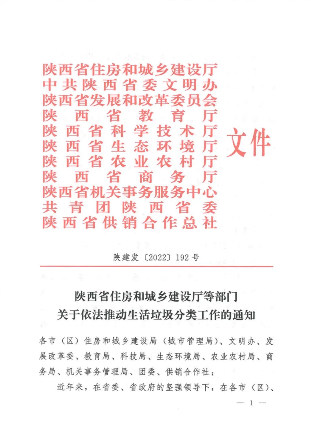 陕西省住建厅等十一部门印发《关于依法推动生活垃圾分类工作的通知火狐电竞(图1)