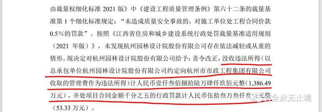 因为违法转包杭州园林设计院股份有限公司火狐电竞半年利润交了罚款！(图2)