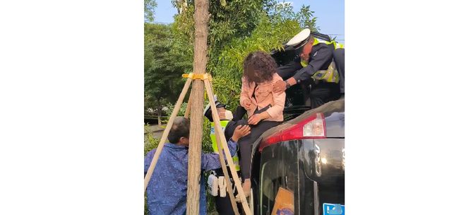 呼市成吉思汗西街发生一起车祸 一辆黑色轿车撞上隔离绿化带侧翻火狐电竞(图2)