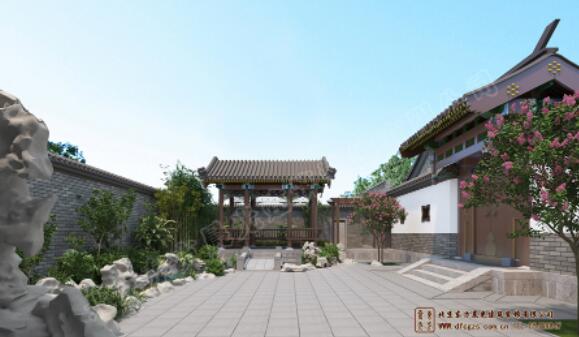 中式别墅园林景观设计案例假山、水池、石桥火狐电竞、水榭(图3)